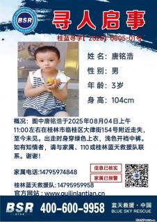 【寻人启事】图中唐铭浩于2025年08月04日上午11:00左右在桂林市临桂区大律街154号附近走失 - 遵义28生活网 zunyi.28life.com